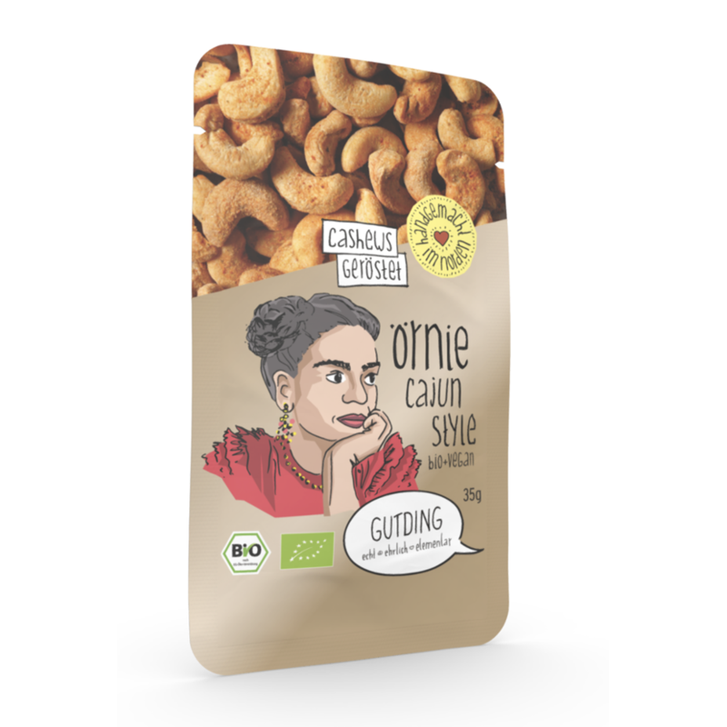 GUTDING Örnie - geröstete Bio-Cashews Cajun-Style im PP-Tütchen, ohne Zuckerzusatz, glutenfrei & vegan - Produktbild