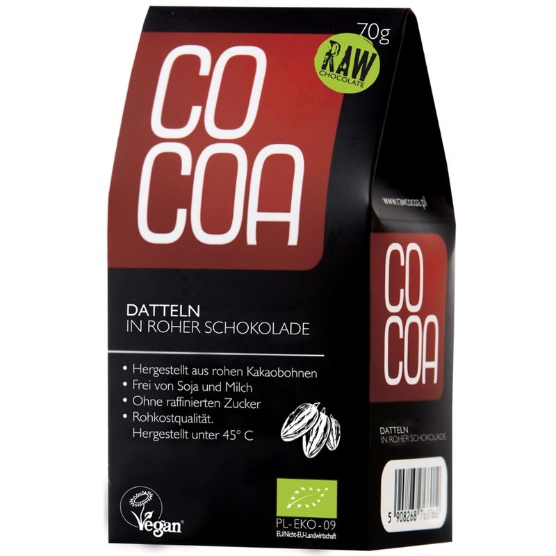 Cocoa Cocoa Datteln in bean-to-bar Schokolade, raw & vegan - Produktbild