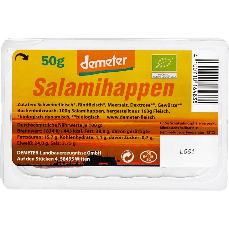 Demeter Landbauerzeugnisse Demeter Salamihappen - Produktbild