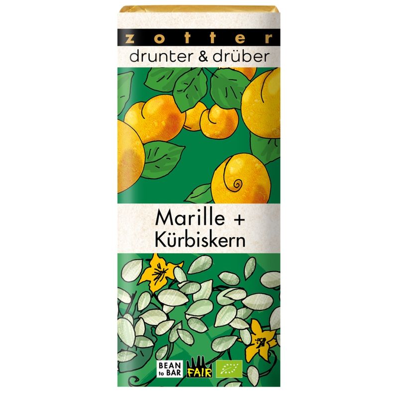 Zotter Schokolade drunter & drüber Marille + Kürbiskern - Produktbild