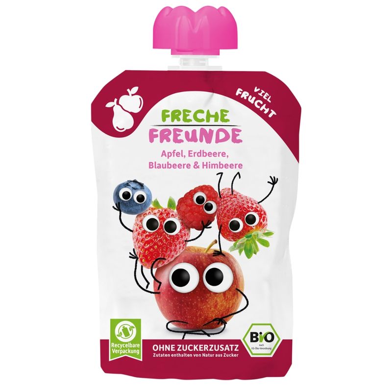 Freche Freunde FF Bio Quetschie Apfel, Erdbeere, Blaubeere & Himbeere - Produktbild