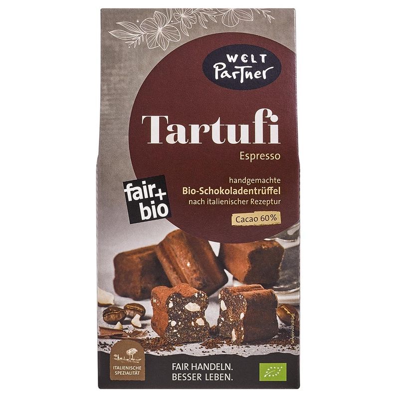 WeltPartner Tartufi Espresso, Cacao 60%, bio, handgemachte Schokoladentrüffel - Produktbild