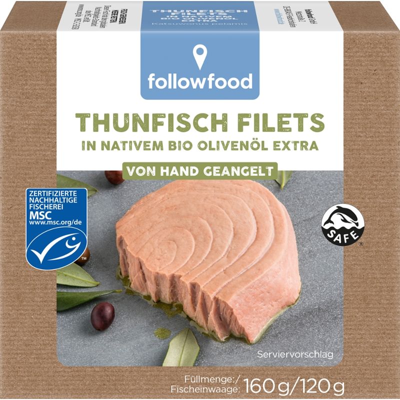 followfood Thunfisch Filets in Bio Olivenöl extra, von Hand geangelt - Produktbild