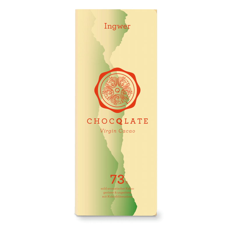 ChocQlate Virgin Cacao Schokolade Ingwer, 73% Kakao, 75g - Produktbild