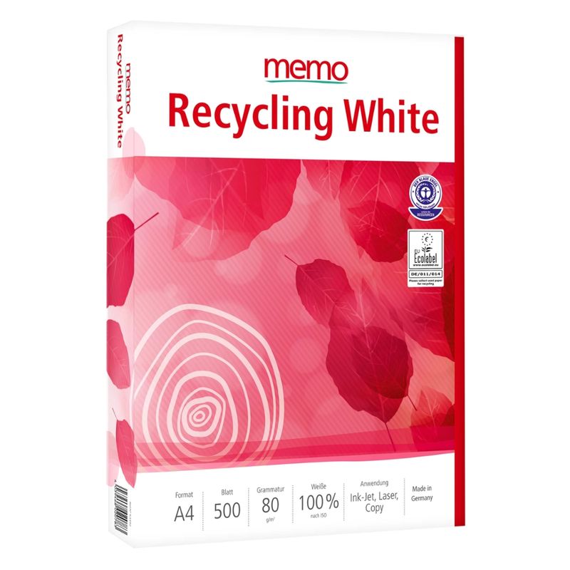 memo 500 Blatt memo Multifunktionales Kopierpapier "Recycling White" DIN A4, 80 g/m² - Produktbild