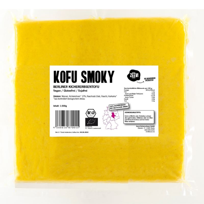 Zeevi Kichererbsen Kofu Smoky, Bio Tofu-Alternative aus Kichererbsen mit feinem Rauchgeschmack im 1kg Gastro-Pack - Produktbild