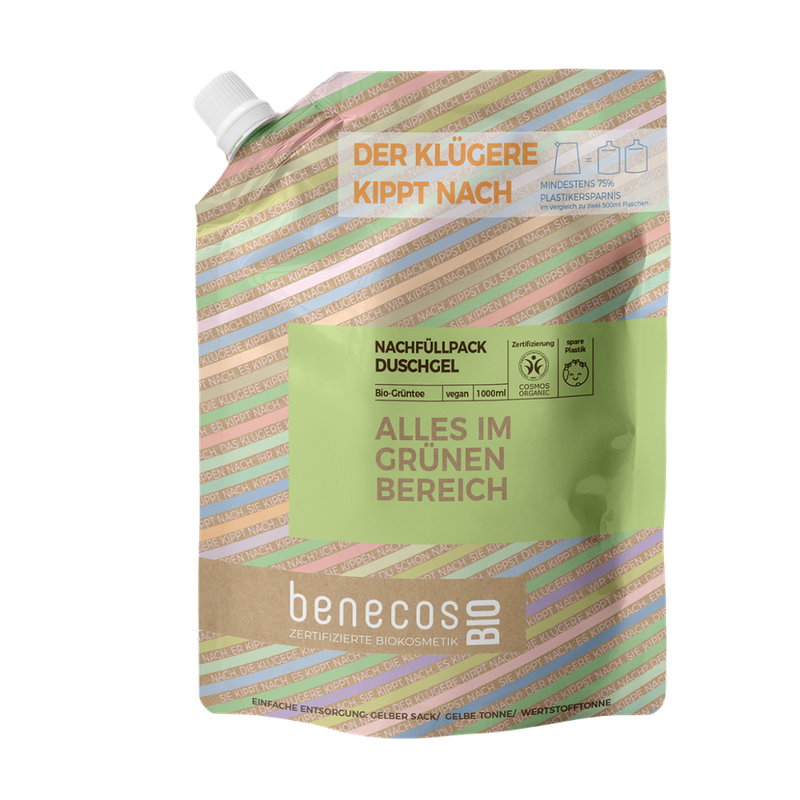 benecos benecosBIO Nachfüllbeutel 1000 ml Duschgel BIO-Grüntee - ALLES IM GRÜNEN BEREICH - Produktbild