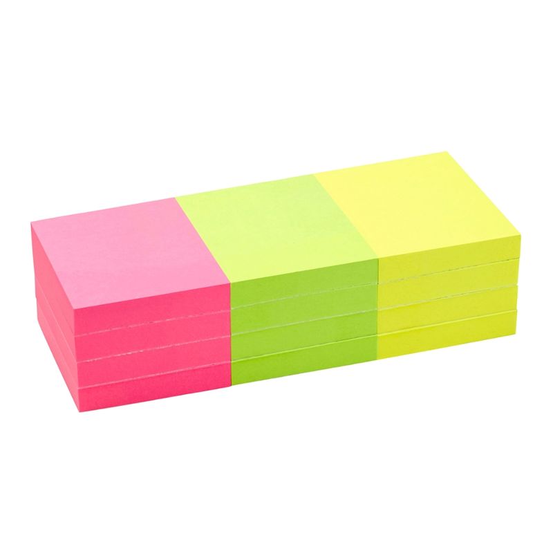 memo memo Haftnotizen 3 x 4 Blöcke á 80 Blatt 50 x 40 mm, FSC-zertifiziert gelb pink grün - Produktbild