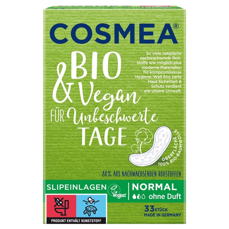 COSMEA®  COSMEA® BIO Slipeinlagen, VEGAN, Normal ohne Duft, 33 Stück - Produktbild