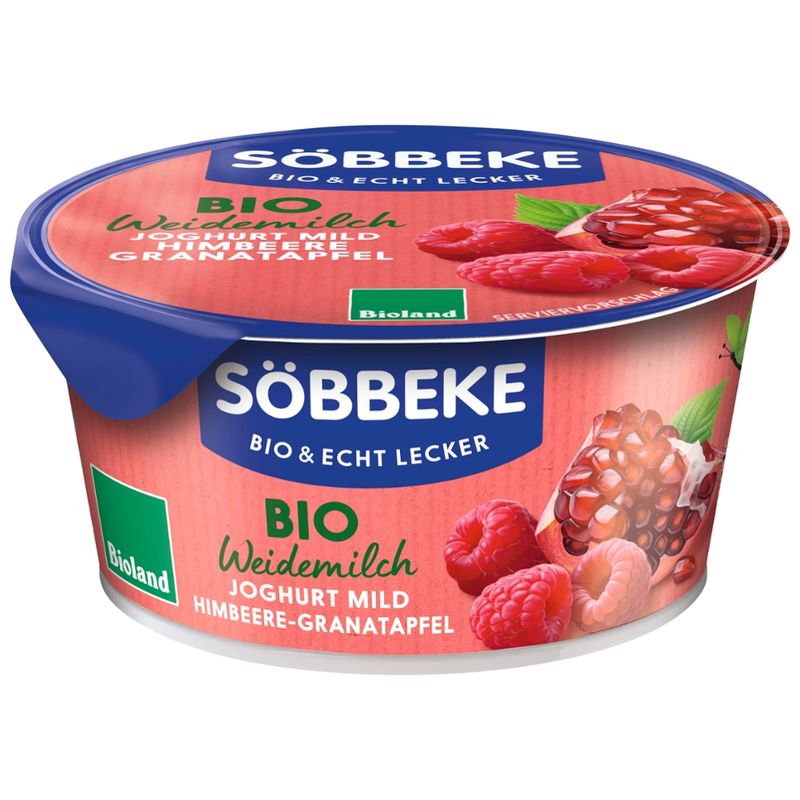 Söbbeke Bio Weidemilch Joghurt mild Himbeere-Granatapfel 3,8% Fett 150 g - Produktbild