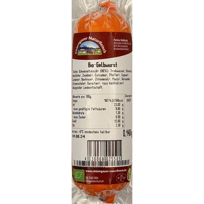 Chiemgauer Naturfleisch Gelbwurst m. Petersilie, geschn. 80 g, SB, kbA - Produktbild