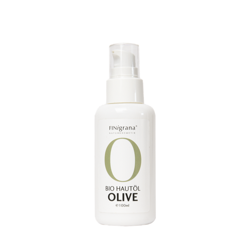 FINigrana® Naturkosmetik FINigrana® Bio Oliven-Haut-Öl, kaltgepresst (schonend desodoriert), abgefüllt 100ml in Opalglasflasche mit Lotionspumpe und Licht- & Transport Schutz Kartonröhre - Produktbild