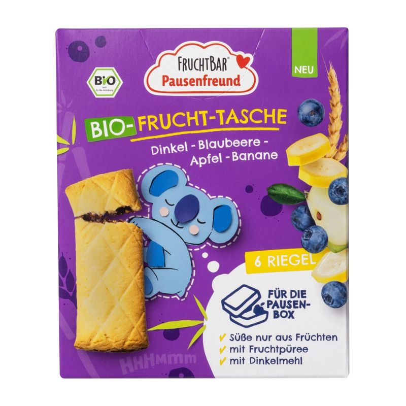 FruchtBar Pausenfreund  FruchtBar Pausenfreund – Bio-Frucht-Tasche Dinkel, Heidelbeere, Apfel, Banane - Produktbild