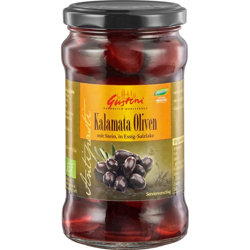 Gustoni Kalamata-Oliven mit Stein, in Essig-Salzlake - Produktbild