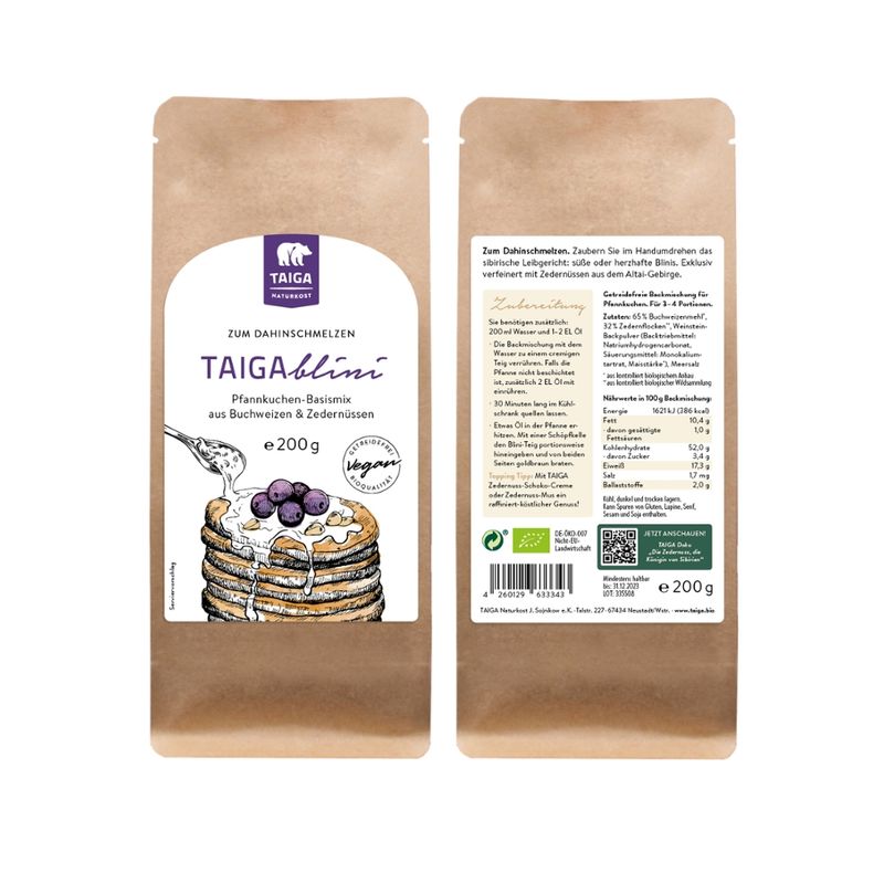 TAIGA NATURKOST TAIGAblini Pfannkuchen-Basismix aus Buchweizen & Zedernüssen - Produktbild