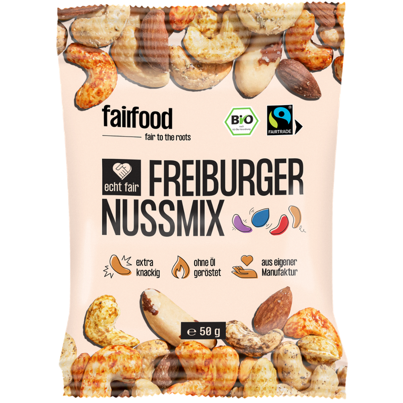 fairfood Freiburg Fairer Nussmix geröstet & bunt gewürzt (50g Snackbag) - Produktbild