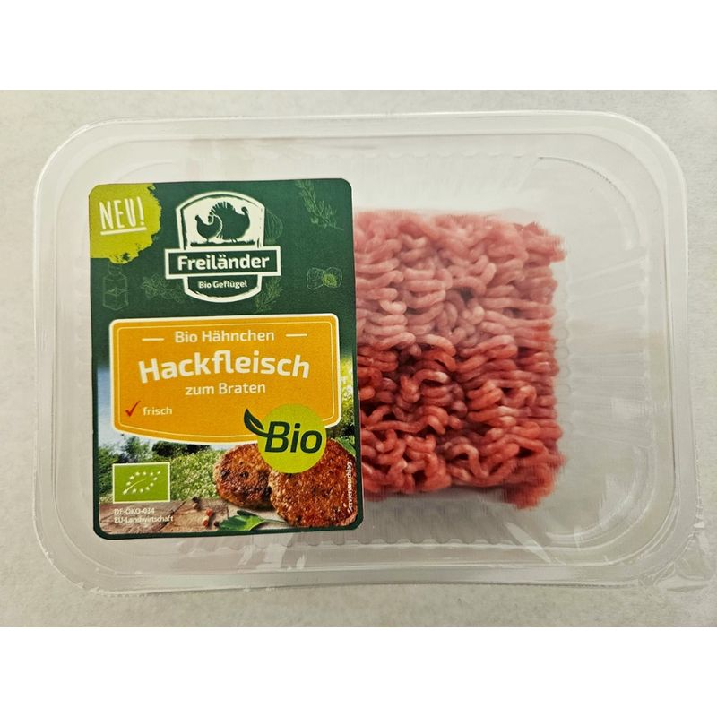 Freiländer Bio Geflügel Hähnchen-Hackfleischzubereitung, gewürzt, zum Braten, 250 g MAP, frisch - Produktbild