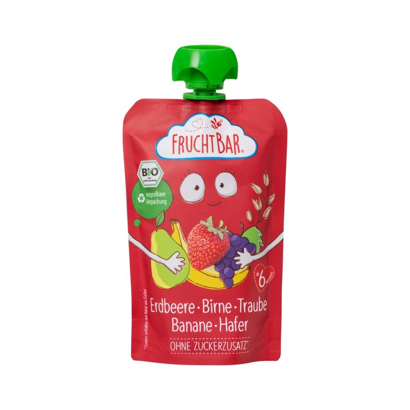 FruchtBar  FruchtBar - Bio-Fruchtpüree Erdbeere, Birne, Traube, Banane, Hafer - Produktbild