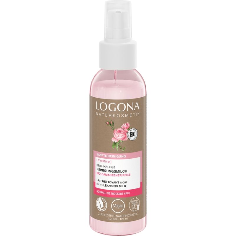 Logona MOISTURE Reichhaltige Reinigungsmilch Bio-Damaszener Rose - Produktbild