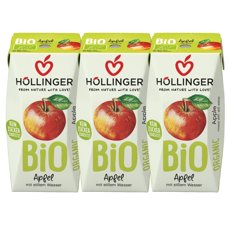 IMS Höllinger Bio Apfeldirektsaft 3*200ml mit stillem Wasser. Fruchtsaftgehalt mind. 60%. - Produktbild