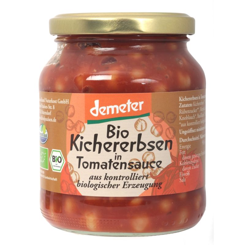 Marschland  demeter Bio-Kichererbsen in Tomatensauce 370 ml Gl. MARSCHLAND - Produktbild