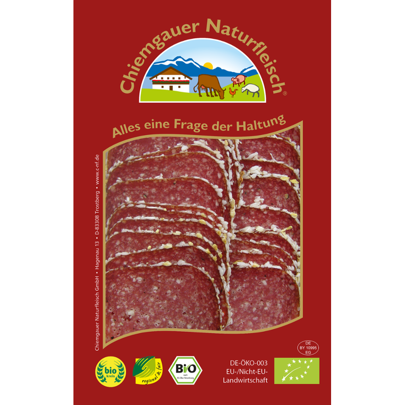 Chiemgauer Naturfleisch Puten-Ingwersalami, geschnitten, 80 g, SB, kbA - Produktbild