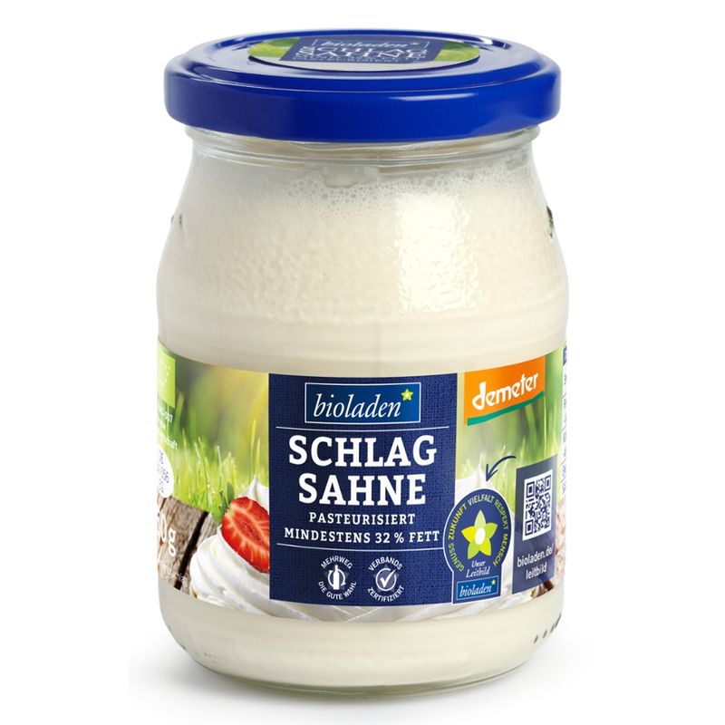 bioladen Schlagsahne im Glas, mindestens 32 % Fett, pasteurisiert, Demeter - Produktbild