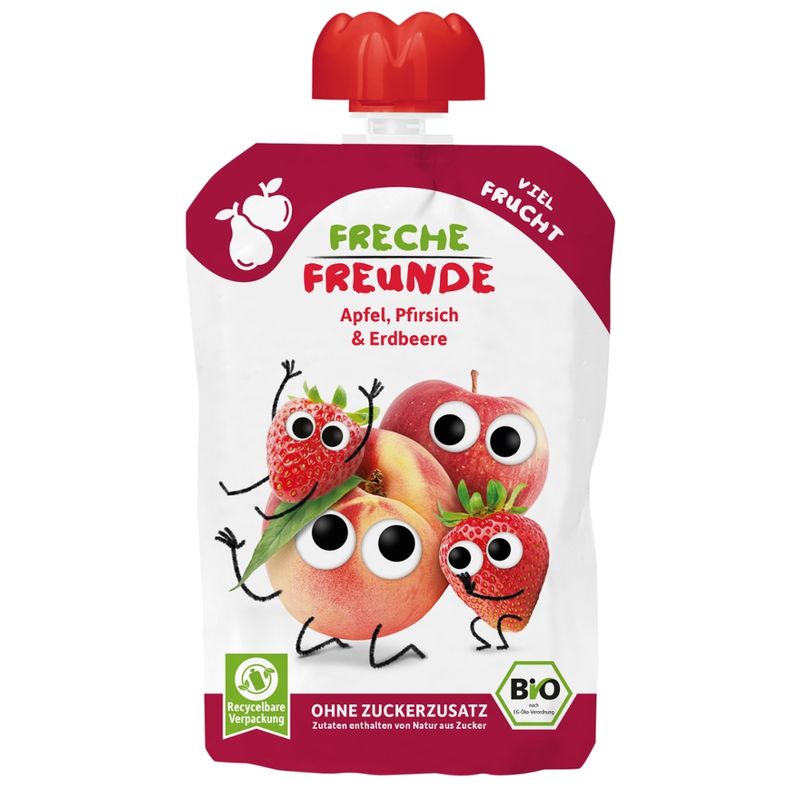 Freche Freunde Freche Freunde Bio Quetschie Apfel, Pfirsich & Erdbeere - Produktbild