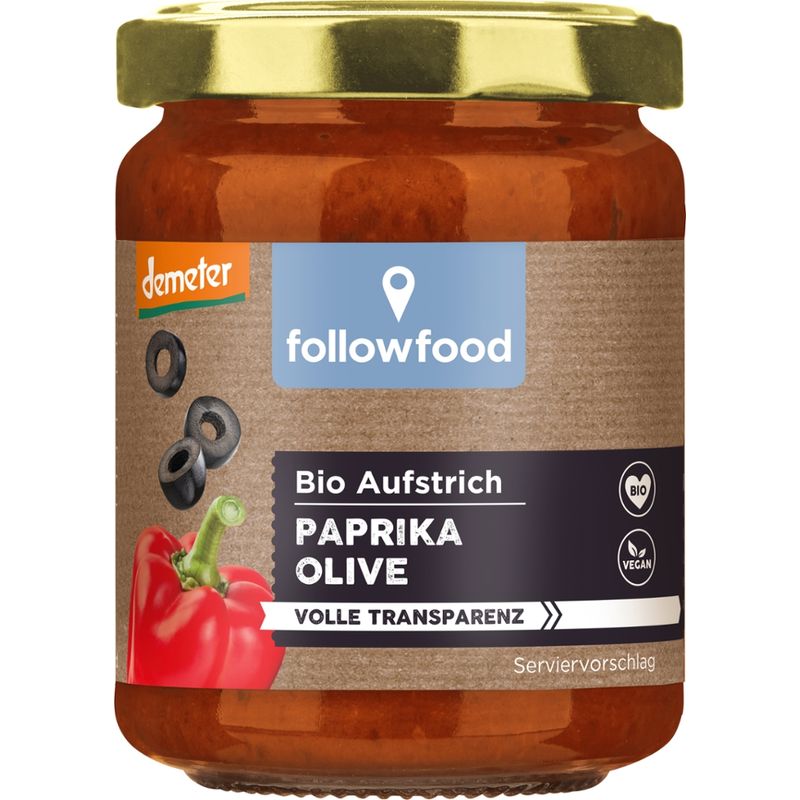 followfood Bio Aufstrich Paprika und Olive vegan, demeter - Produktbild