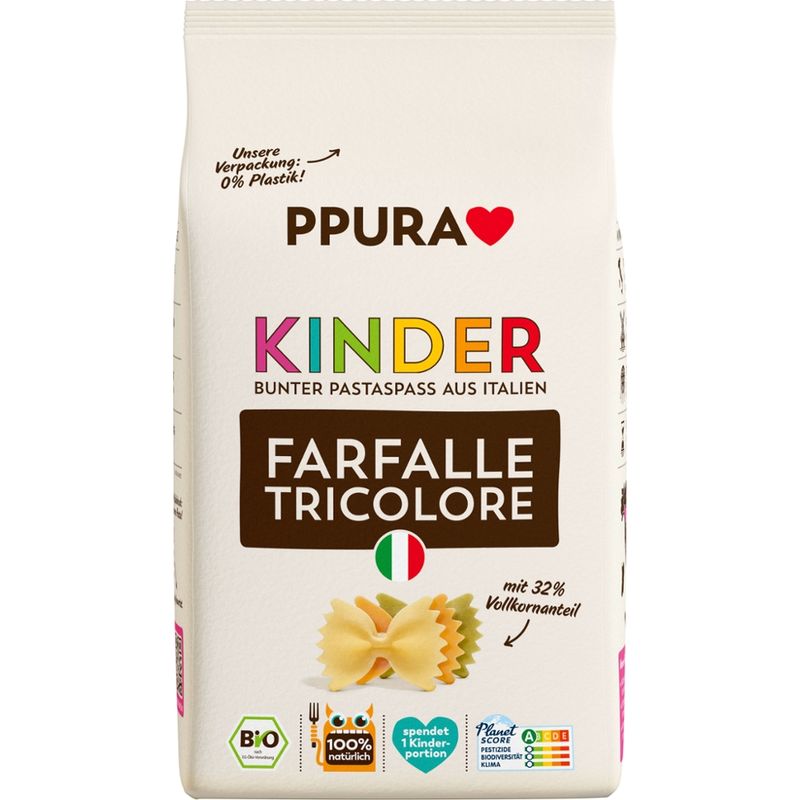 PPURA BIO Kinder Farfalle tricolore aus ital. Hartweizen & ital. Vollkorn - Produktbild
