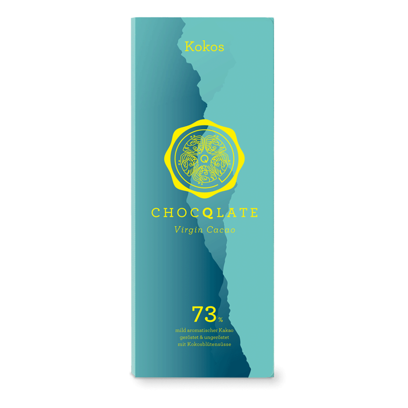 ChocQlate Virgin Cacao Schokolade Kokos, 73% Kakao, 75g - Produktbild