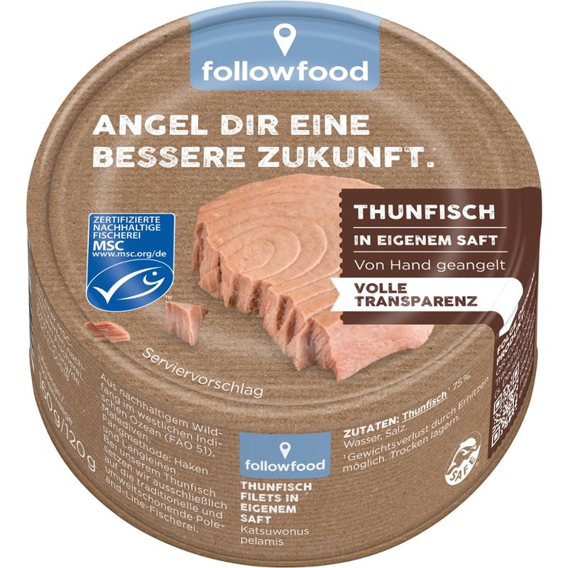 followfood MSC Thunfisch Filets (Katsuwonus pelamis) in eigenem Saft, aus Angelruten-Fischerei - Lithodose - Produktbild