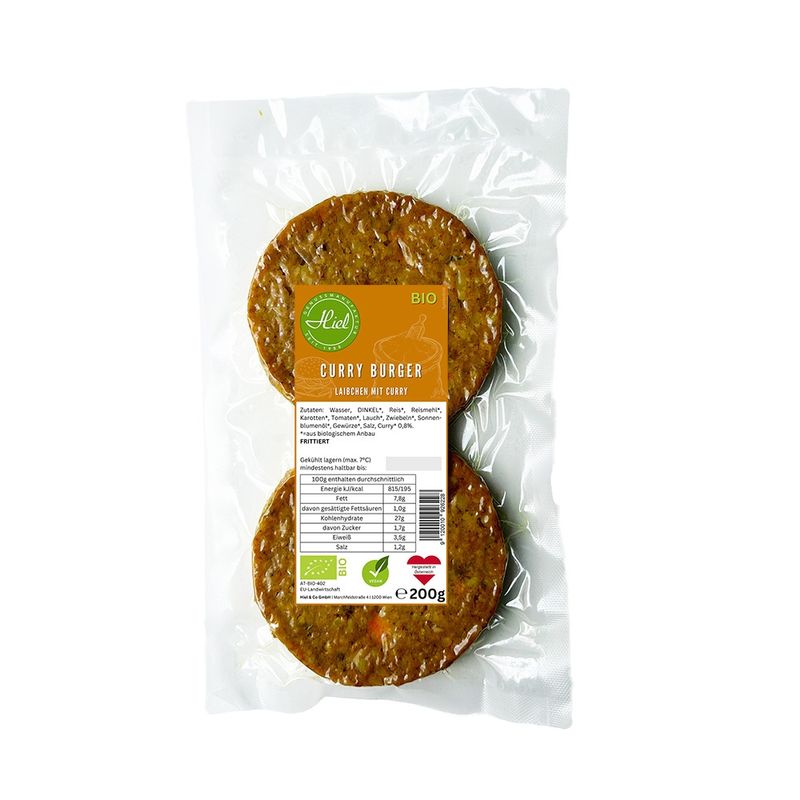 Hiel - Vegetarische Feinkost Curry Burger - Laibchen mit Curry - Produktbild