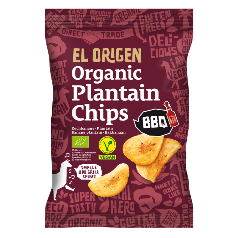 el origen el origen Bio Kochbananen Chips BBQ, 80 g – aus direct trade, bio-zertifiziert, vegan, ohne Palmöl, glutenfrei, ohne Zusätze. - Produktbild