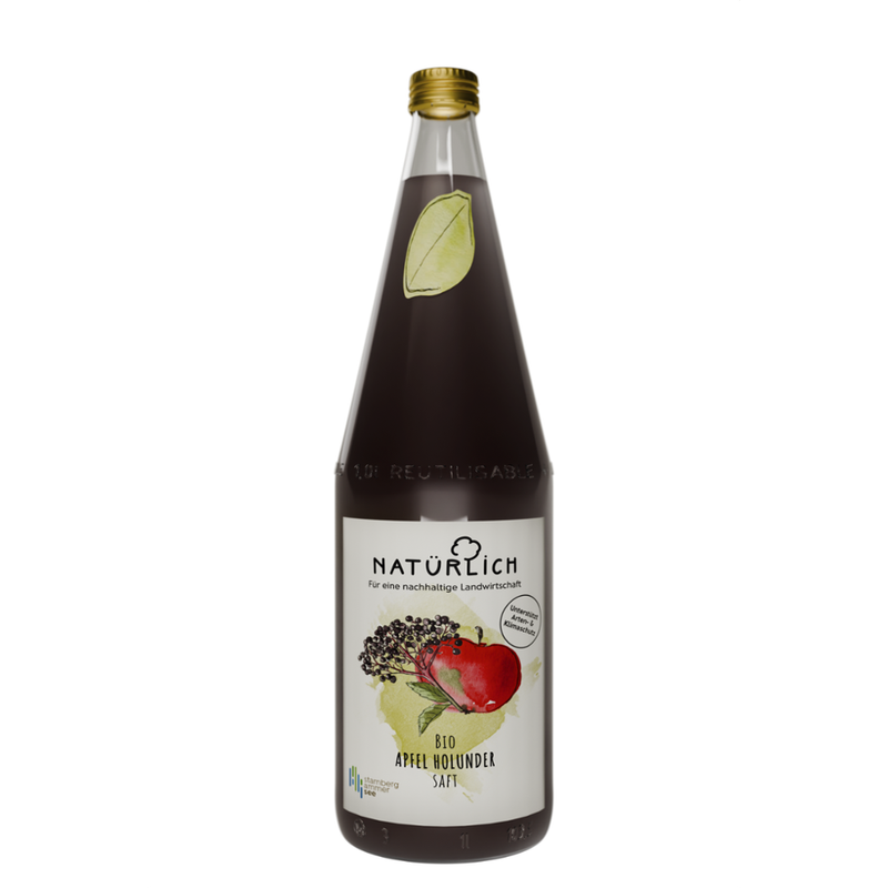 Natürlich Apfel Holunder Saft - Direktsaft aus Äpfel und Holunder aus eigenem Anbau am Ammersee - Produktbild