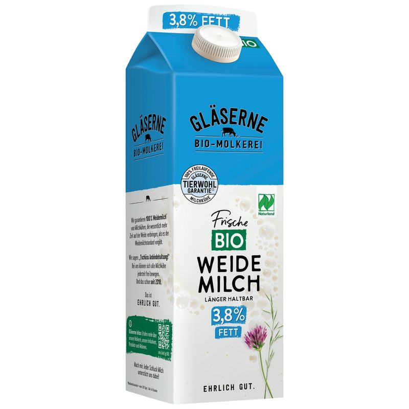 Gläserne Molkerei GM Bio ESL Weidemilch 3,8% Fett 1l - Produktbild