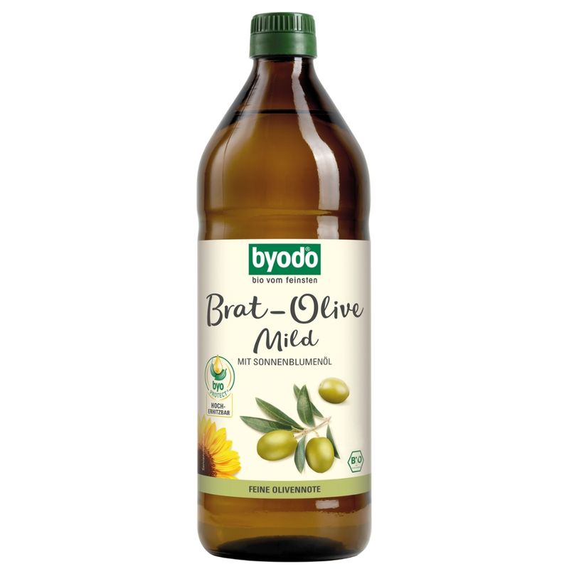 Byodo Brat-Olive Mild, high-oleic Sonnenblumenöl und natives Olivenöl extra, hocherhitzbar, 0,75 l - Produktbild