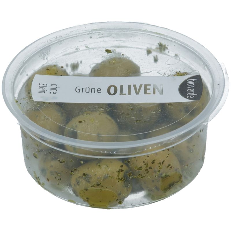 bio-verde Prepack Grüne Oliven ohne Stein mariniert mit frischen Kräutern 80 g - Produktbild