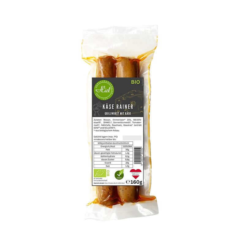 Hiel - Vegetarische Feinkost Käse Rainer - Grillwurst mit Käse - Produktbild