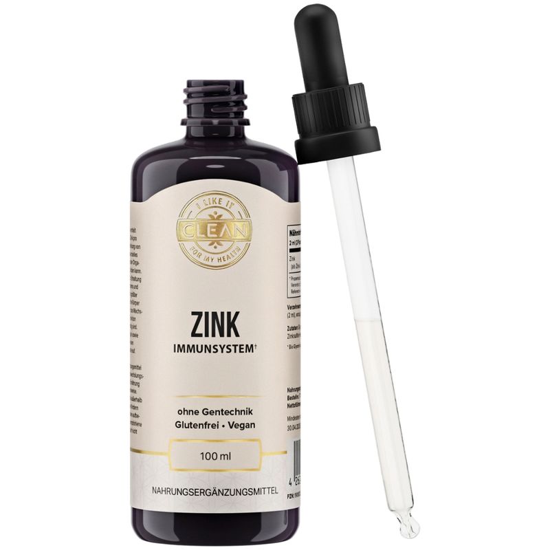 I LIKE IT CLEAN FOR MY HEALTH Zink Tropfen (100 ml) - 3,75 mg Zinksulfat pro Pipette (1ml) - magenschonende Formel, angenehmer Geschmack - laborgeprüft, vegan, ohne Alkohol - in Deutschland produziert - Produktbild