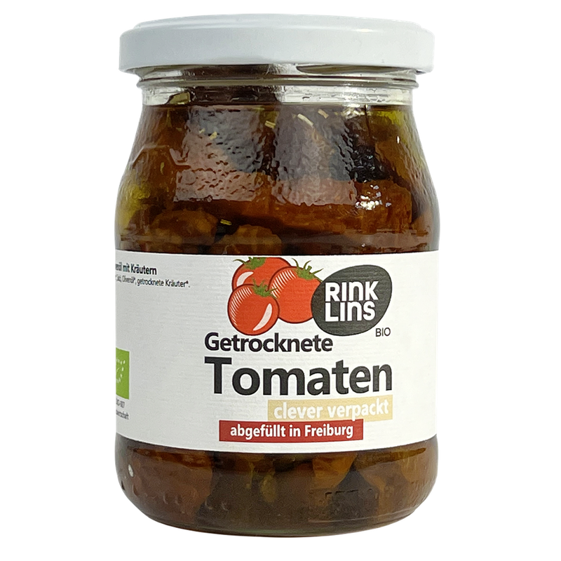 RINKLINS BIO Getrockente Tomaten clerver verpackt im Pfandglas - Produktbild