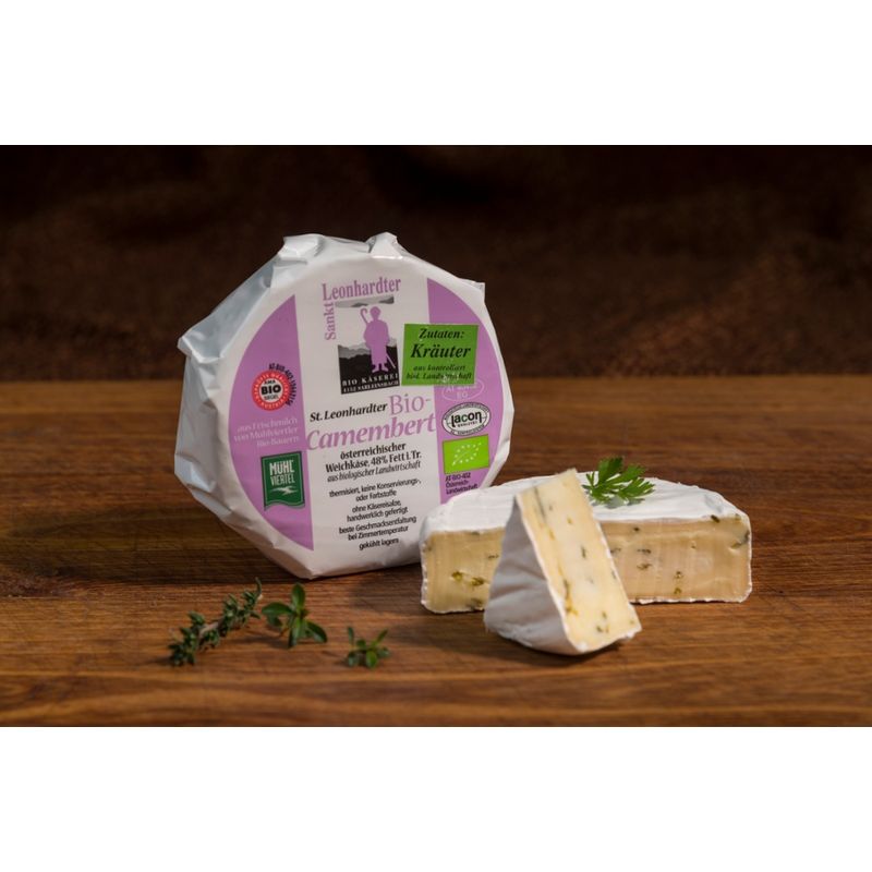 Biokäserei St. Leonhard St. Leonhardter Camembert Kräuter, Weichkäse mit Edelschimmel aus dem Mühlviertel - Produktbild