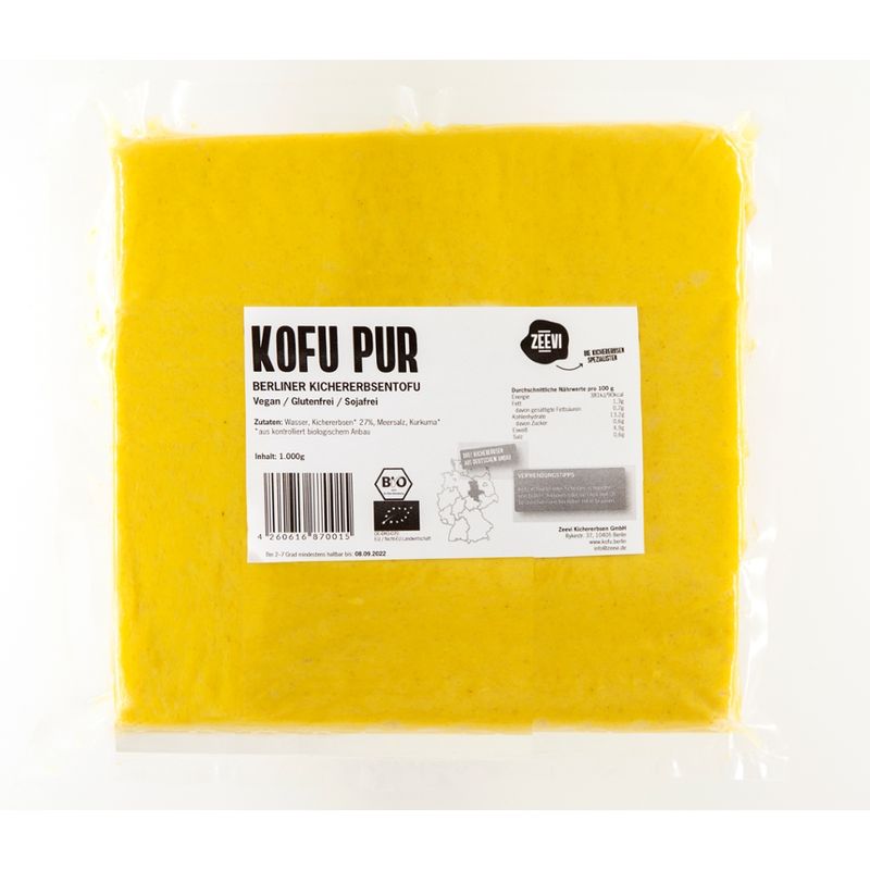 Zeevi Kichererbsen Kofu Pur, Bio Tofu-Alternative aus Kichererbsen in 1kg-Gastro Pack - Produktbild