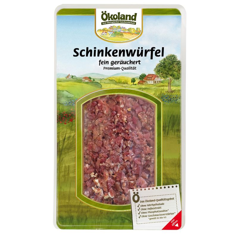ÖKOLAND Premium Schinkenwürfel luftgetrocknet & fein geräuchert, über 4 Monate gereift - Produktbild