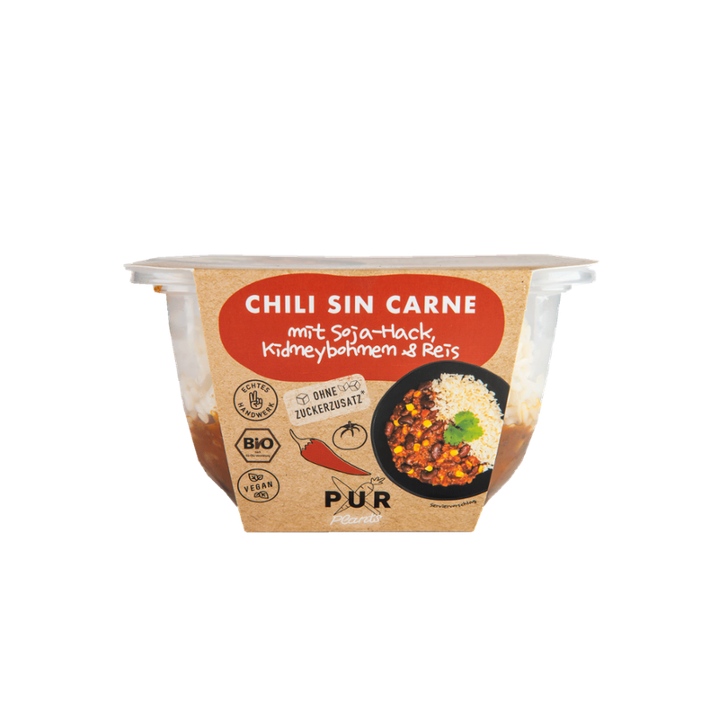 PUR PLANTS  PUR Hot Bowl Chili sin Carne mit Sojahack, Kidneybohnen und Reis - Produktbild