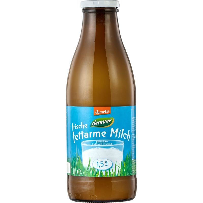 dennree Frische fettarme Milch, 1,5% Fett, pasteurisiert, traditionell hergestellt - Produktbild