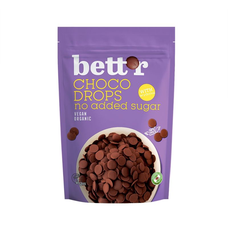 Bett'r Bett´r  Choco Drops no added Sugar  200g, vegan, glutenfrei - Produktbild