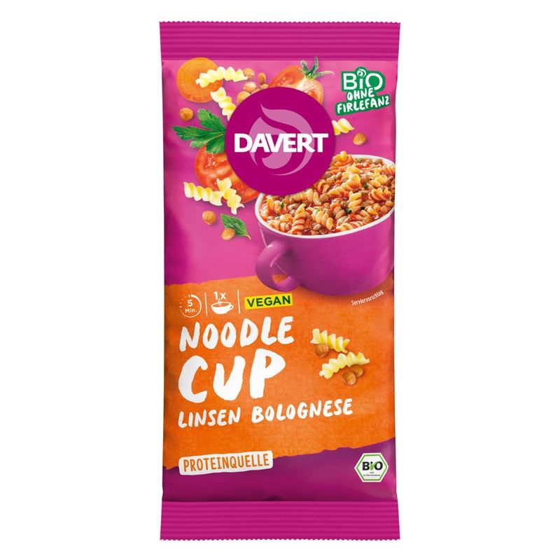 Davert Noodle-Cup Linsen Bolognese 65g vegetarisch - Produktbild