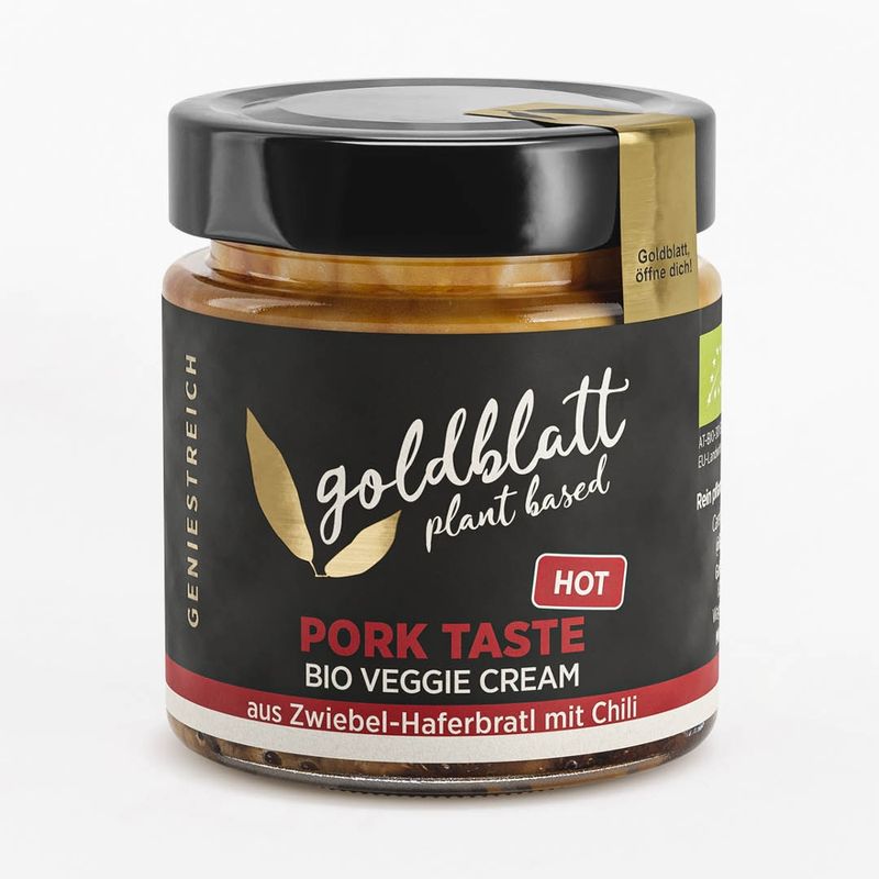 Goldblatt Goldblatt Bio HOT Pork Taste – Vegane Bio-Creme mit Bratlfett-Geschmack aus Zwiebel-Haferbratl mit Chili. - Produktbild