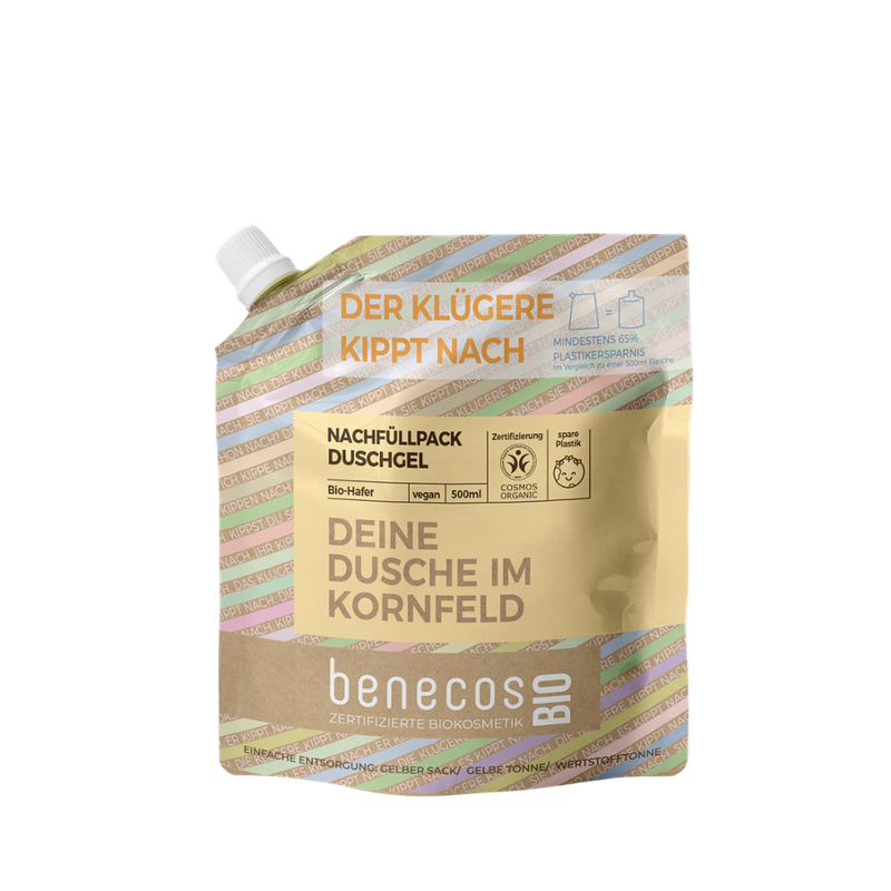 benecos benecosBIO Nachfüllbeutel 500ml Duschgel BIO-Hafer - DEINE DUSCHE IM KORNFELD - Produktbild